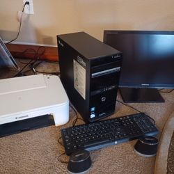 Hp Computer, Monitor With Cannon Printer