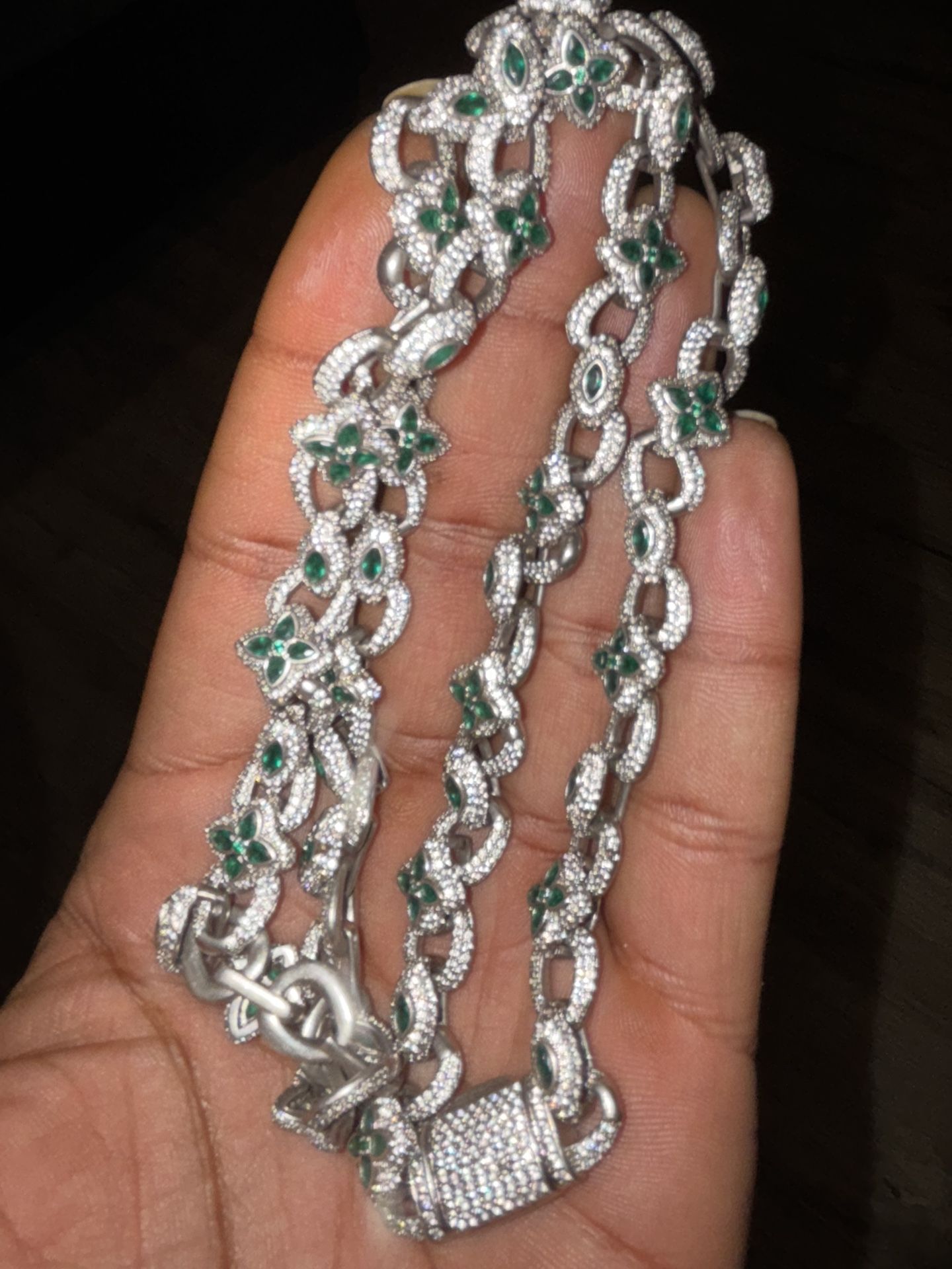 Silver Diamond Green Chain