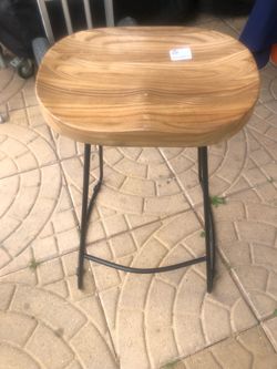 Set of 2 Wooden Barstools with Iron Legs