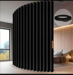 Accordion-Style Room Divider with Ceiling Track - Foldable Partition Curtain, Easy Installation(Black 100" W x 84" L-Pack of 1)