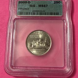 2000-D ICG MS67 Virginia Washington Quarter