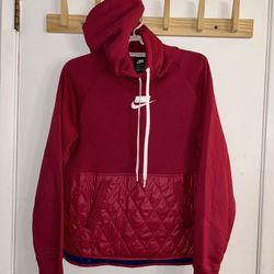 Women’s Nike Fleece Quilted Hoodie Sz S Red Pullover Hooded Casual Gym