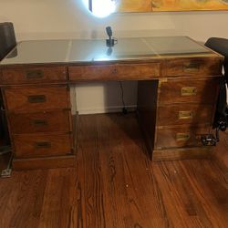 Wooden Writers Desk With Glass Top 