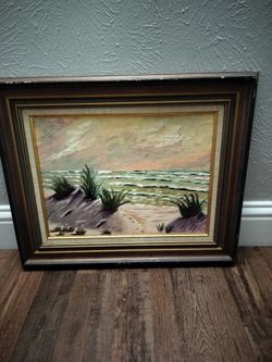 Vintage oil beach painting