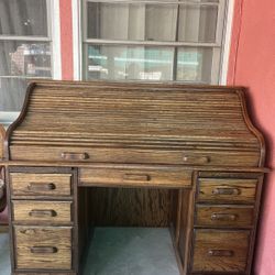 Vintage Roll Top Wood Desk