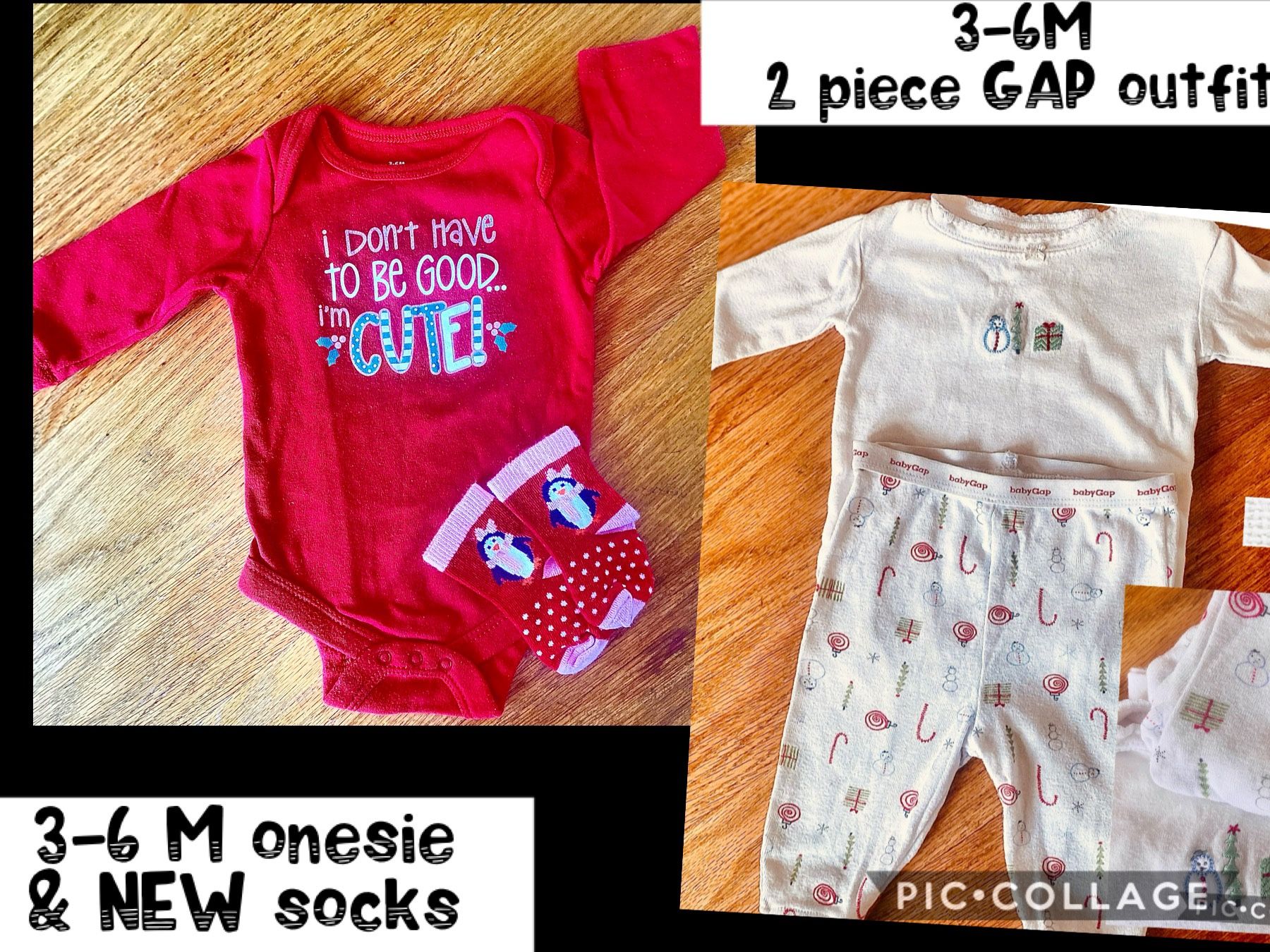 3-6 Month Baby Girl Christmas Onesie , Socks, &2 Piece Gap Set