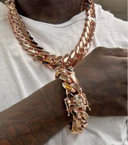 Set Chain & Bracelet 20mm Miami Cuban Link Yellow Gold Plated Chain Necklace 18k & 14k