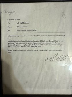 A letter Sent By Mario Lemieux to Penguins Staff and Signed
