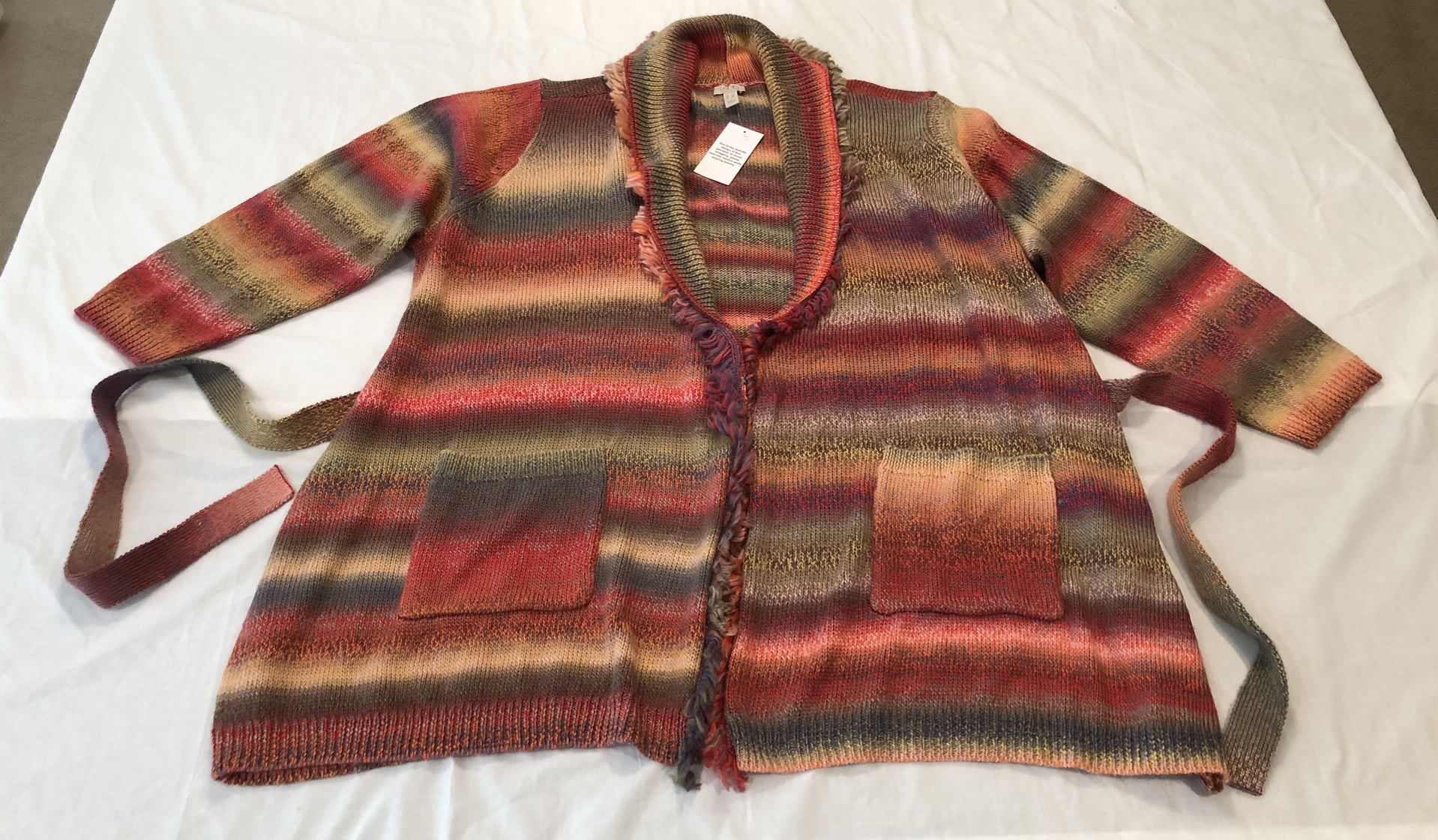 Women’s Logo By Lori Goldstein Shawl Collar Fringe Cardigan Sweater Size 3x