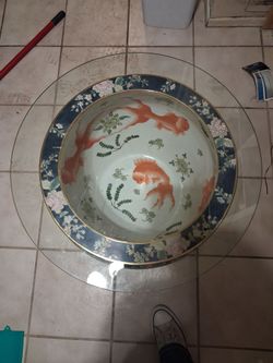 large vintage Chinese porcelain fish bowl