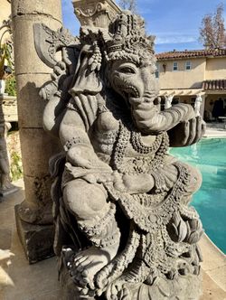 Large Hand-Carved Lavastone Sculpture of Hindu God Ganesha