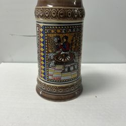 German Ornate Beer Stein BMF NO LID W. Germany Hand-Painted Stoneware