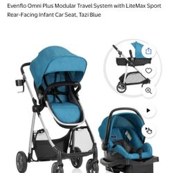 Evenflo Omni Plus Modular Travel System with LiteMax Sport Rear-Facing Infant Car Seat, Tazi Blue