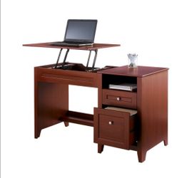 Premium Height-Adjustable 50"W Lift Top Desk, Brick Cherry