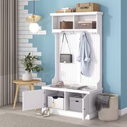 4-in-1 Hall Tree Coat Racks with Storage Shoe Bench 