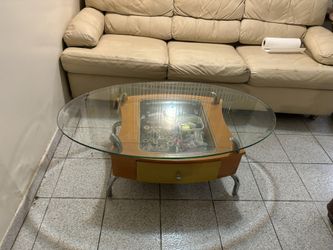 modern coffee table wood and glass, with draw
