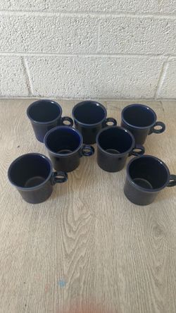 6 beautiful navy blue fiesta ware pottery coffee machine mugs
