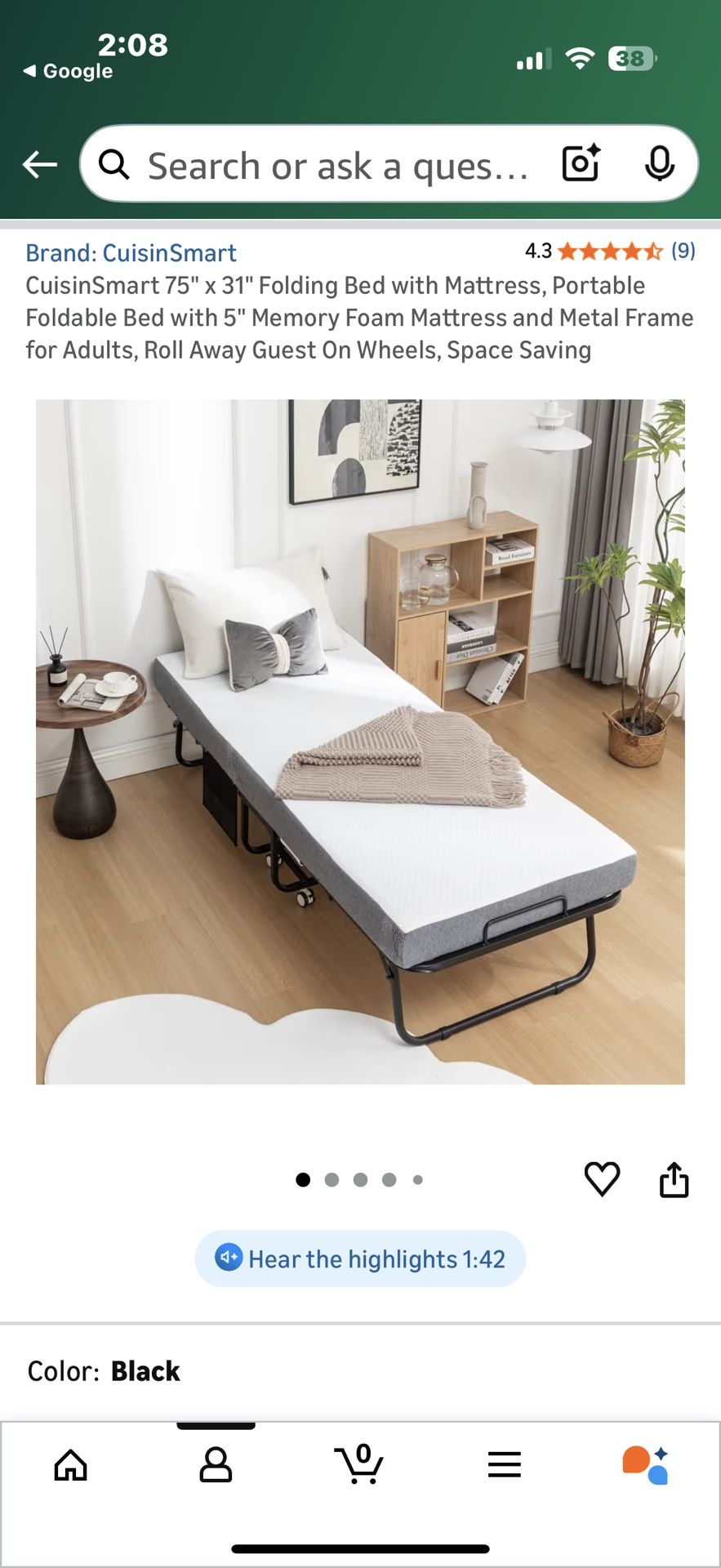 Brand new in the box fold away bed