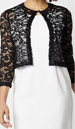 Perceptions Womens 3/4 Sleeve Sequin Sheer Black Lace Cardigan Shrug Size M