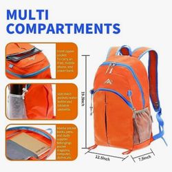 Orange Lightweight Packable Backpack - Foldable Hiking Backpacks Waterproof