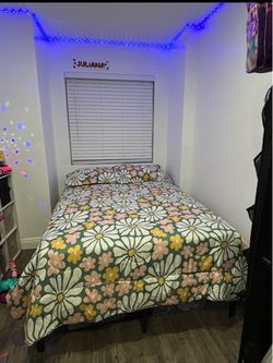 Full size bed with heavy duty metal frame
