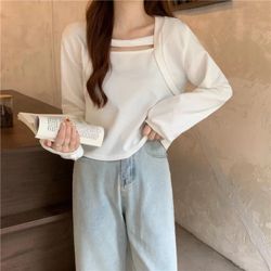 White Long Sleeve Cutout Neck Top | Soft & Casual | Women’s