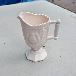 Vintage 1950s Jeannette Shell Pink Milk Glass Baltimore Pear Footed Creamer