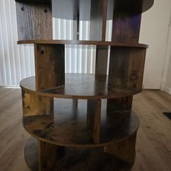 🪵 Rustic Rotating Shoe Rack / Turntable Storage Shelf – Wood, Multi-Tier Design