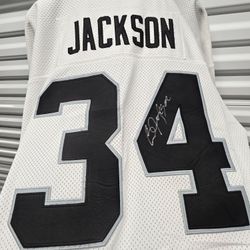 Vintage Autographed Bo Jackson L.A Raiders NFL Mitchell And Ness White Away Football Jersey 