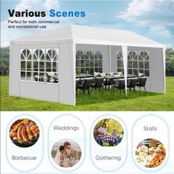 10 ft. x 20 ft. White Wedding Party Canopy Tent Outdoor Gazebo with 6-Removable Sidewalls&venta&%$