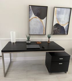 Modern Black Desk 2-Drawer Filing Cabinet Office Gaming Student