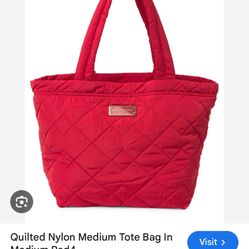 MARC JACOBS QUILTED NYLON MEDIUM TOTE BAG IN MEDIUM RED