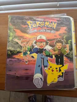 Pokemon anime binder with Pikachu and three characters #anime #pokemon Used the binder cover is ripped but it can be fixed 😊