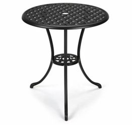 Patio Bistro Table, 23.6" Round Outdoor Coffee Table with Umbrella Hole,