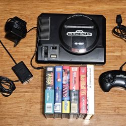 Sega Genesis Model 1 1601 High Definition Graphics 16 Bit with hookups controller & 6 games Tested