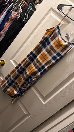 Brown and black blue and beige platted dress