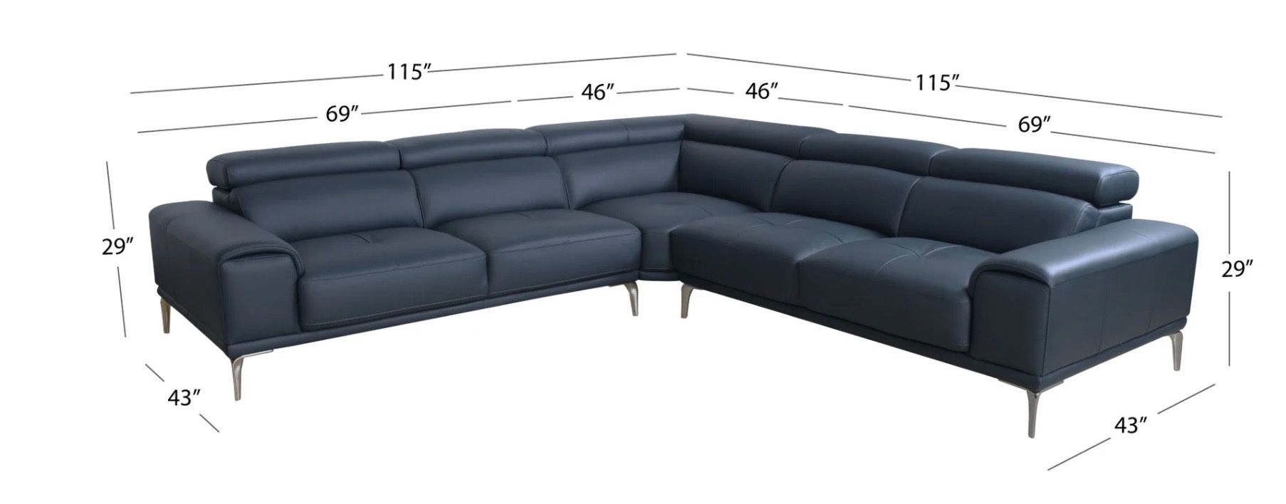 Abysson L Shaped Sofa Top Grain Leather in Blue
