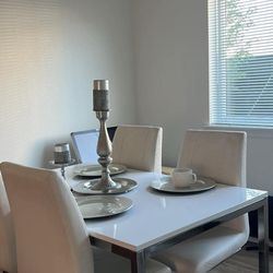 White Dining Table Set – 4 Chairs, Modern Design