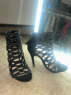 Black Studded Cage Stiletto Heels W8.5