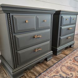 Dark Sage Green Nightstands- Gold Hardware (Set of 2)