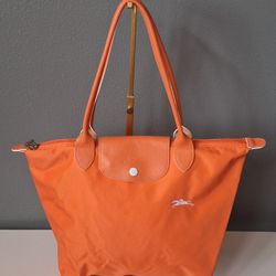 Longchamp le Pliage Original Medium Orange Nylon Leather Tote Bag