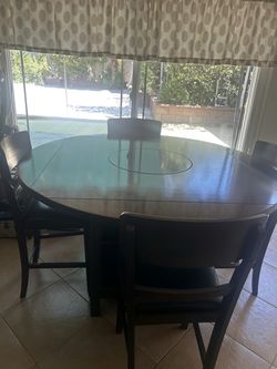 Dark Wood Square/Round Dining Table with 4 Chairs