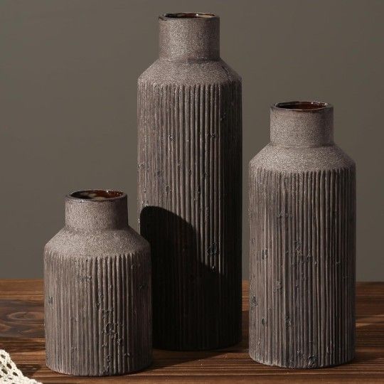 Set Of 3 Farmhouse Vase for Home Decor, Ceramic vase. Vintage Flower Vase Suitable for Home Decor, Living Room, Shelf Decor
