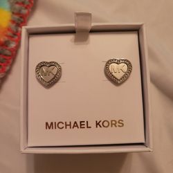 NWT MK Silver Heart Studs 