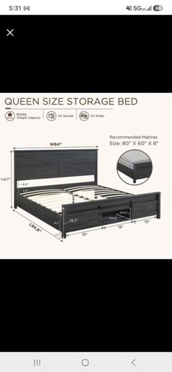 Farmhouse Queen size Wood Bed Frame with Sliding Barn Door storage asking $100 or best offer.