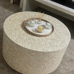 Brand New Anthropology Heavy Bone Inlay Mother Pearl Coffee Table 30x18”H With Candle Tray Centerpiece 14” Size In Photo Pickup Gaithersburg Md20877