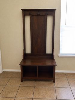 Wood Entryway Hall Tree Bench with Coat Hooks & Storage