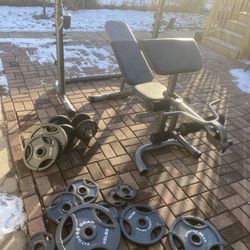 Gold’s Gym XRS 20 Olympic Weight Bench Set W/Barbell & 245lbs‼️