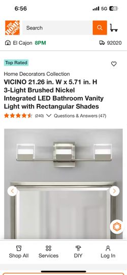 Home Decorators Collection VICINO 21.26 in. W x 5.71 in. H 3-Light Brushed Nickel Integrated LED Bathroom Vanity Light with Rectangular Shades