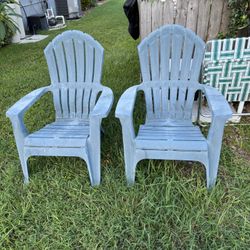 Pair Of Blue Resin  Patio Adirondack Chairs